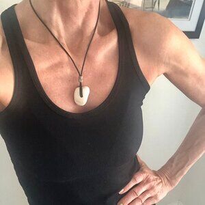 MishaGirl White Stone Pendant Necklace: Handmade Leather Cord Jewelry